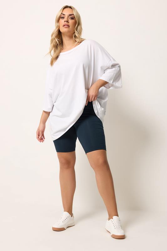 YOURS Plus Size Navy Blue Pull On Cycling Shorts | Yours Clothing 1