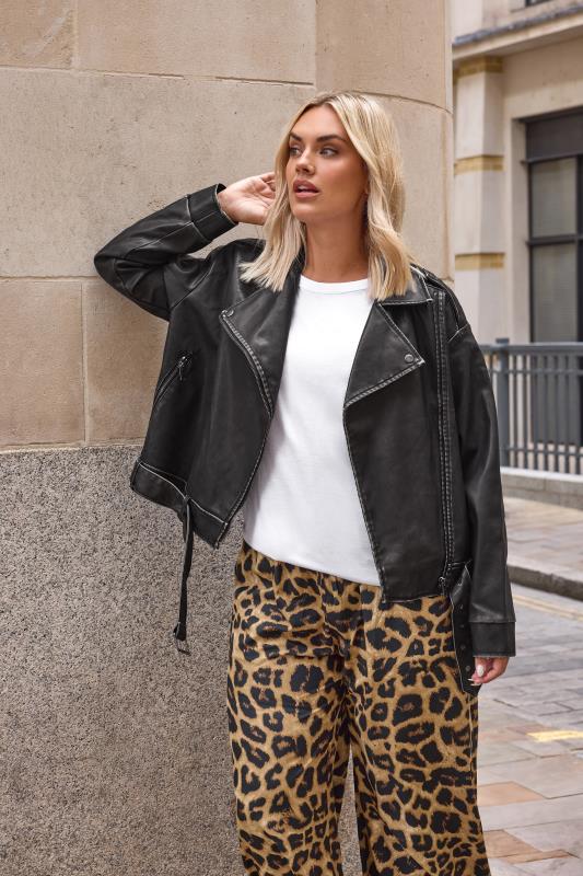 Plus Size  YOURS Curve Brown Leopard Print Wide Leg Trousers