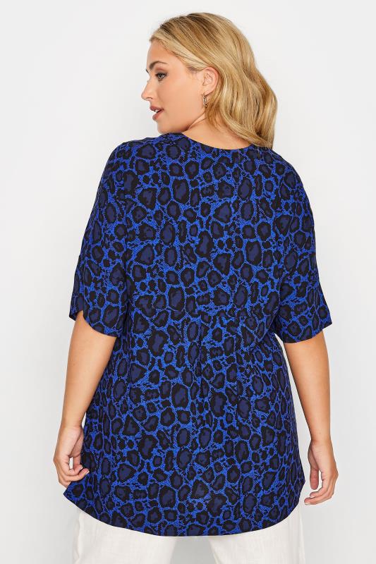 Plus Size Blue Leopard Print V-Neck Shirt | Yours Clothing  5