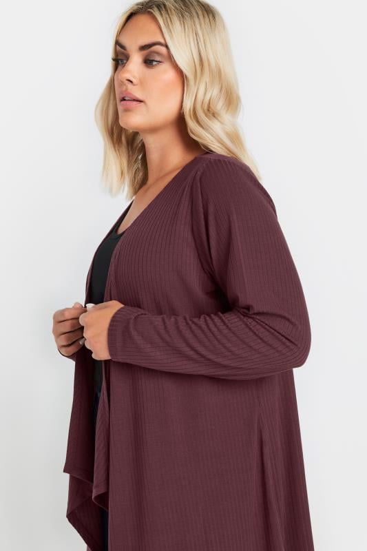 YOURS Plus Size Burgundy Red Ribbed Waterfall Cardigan | Yours Clothing 4