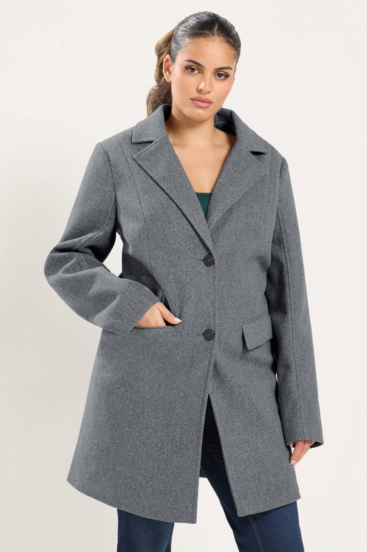 【YILON MADE】Cinched waist midi coat グレー YOURS Plus Size Grey Midi Coat | Yours Clothing