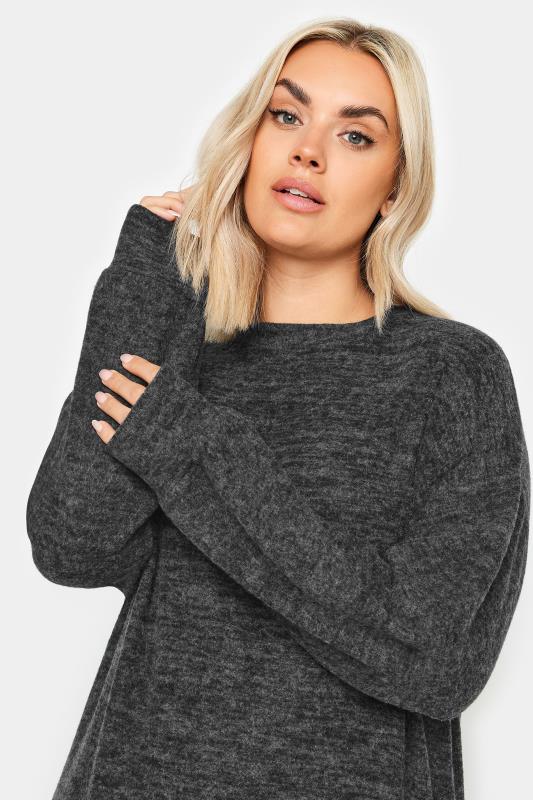 YOURS Plus Size Charcoal Grey Soft Touch Jumper Dress | Yours Clothing 4
