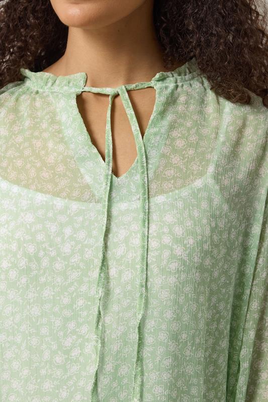 M&Co Green & White Floral Tie Neck Blouse | M&Co 4