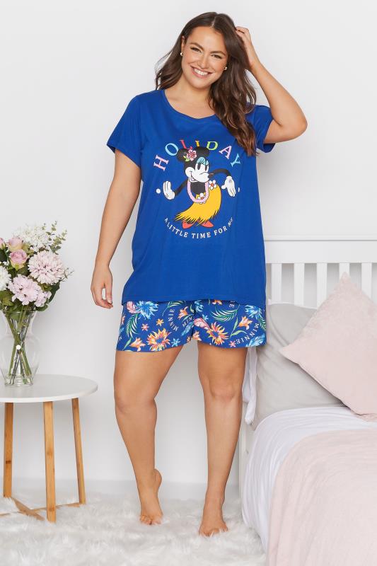 DISNEY Plus Size Blue Minnie Mouse Tropical Pyjama Set | Yours Clothing 1