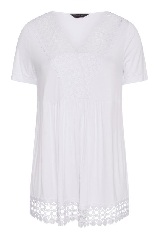 Plus Size White Crochet Detail Peplum Tunic Top | Yours Clothing 7