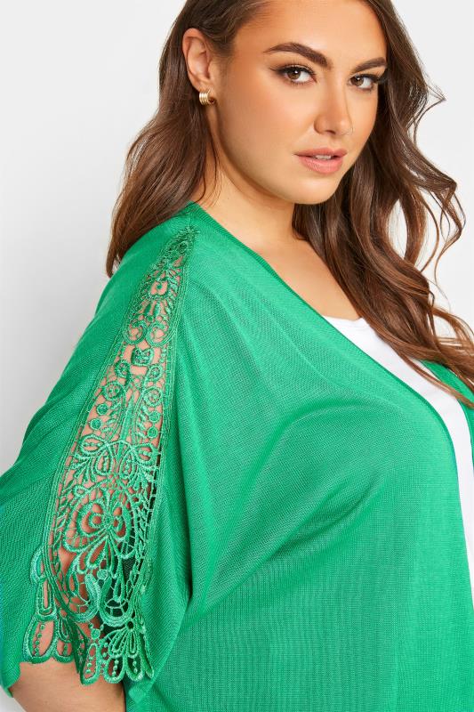 Plus Size Green Lace Sleeve Kimono Cardigan | Yours Clothing  4