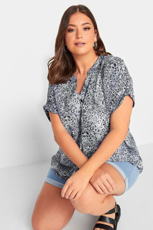 YOURS Plus Size Grey Animal Print Half Placket Shirt | Yours Clothing 4