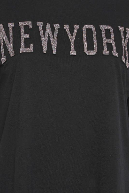 YOURS Curve Black 'New York' Glitter Embossed T-Shirt | Yours Clothing  5