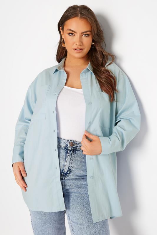 LIMITED COLLECTION Plus Size Light Blue Oversized Boyfriend Shirt | Yours Clothing 1