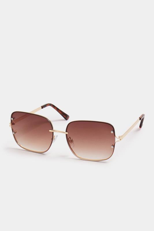 Gold Tone Metal Frame Sunglasses | Yours Clothing 2