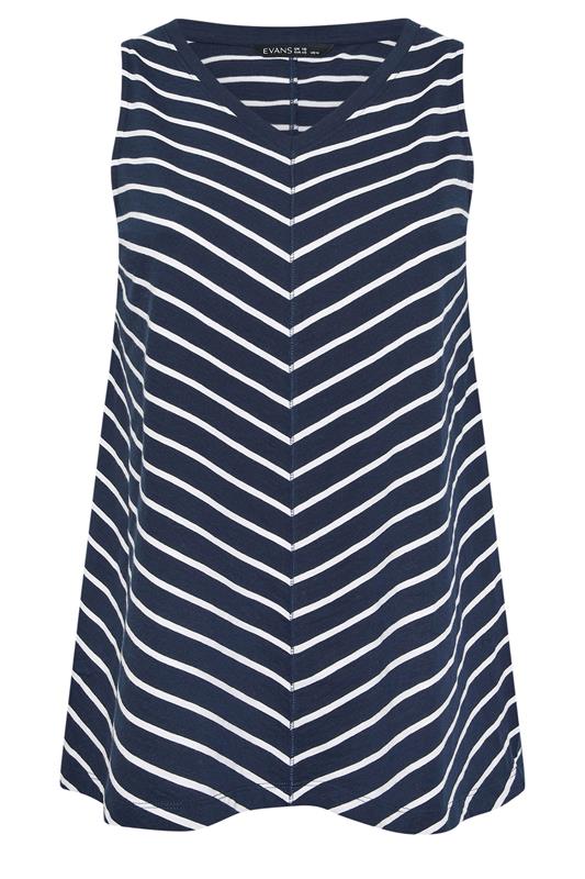 EVANS Plus Size Navy Blue Stripe Premium Cotton Vest Top | Evans 5