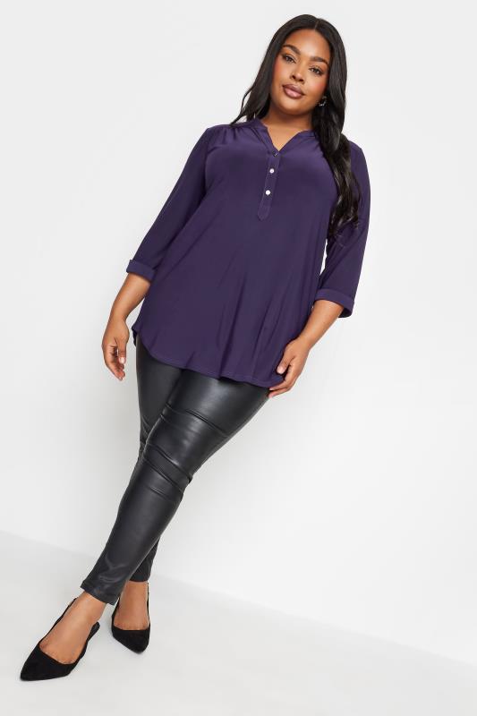 YOURS Plus Size Purple Half Placket Shirt | Yours Clothing 2