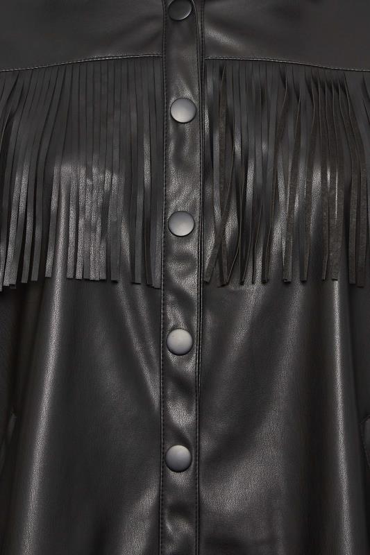 YOURS Curve Plus Size Black Faux Leather Fringe Jacket | Yours Clothing  5