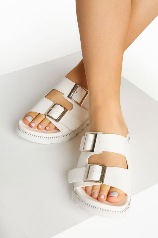 LIMITED COLLECTION White Stud Buckle Sandals In Extra Wide EEE Fit 1