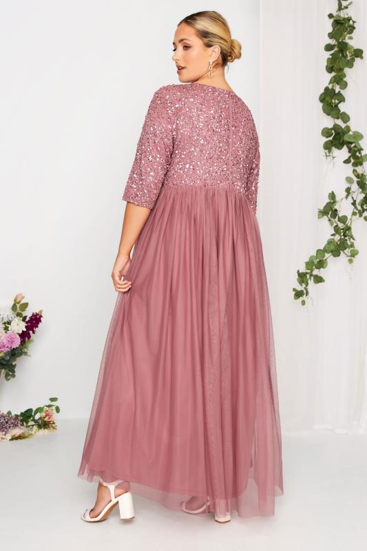 LUXE Plus Size Dark Pink Sequin Hand Embellished Maxi Dress | Yours Clothing  3