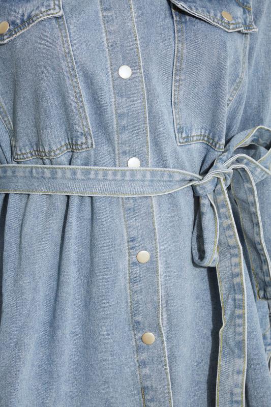 Plus Size Blue Belted Longline Denim Jacket | Yours Clothing 5