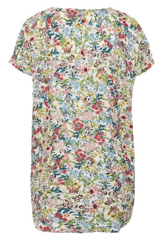 Plus Size White Floral Print Dipped Hem Shift Dress | Yours Clothing 7