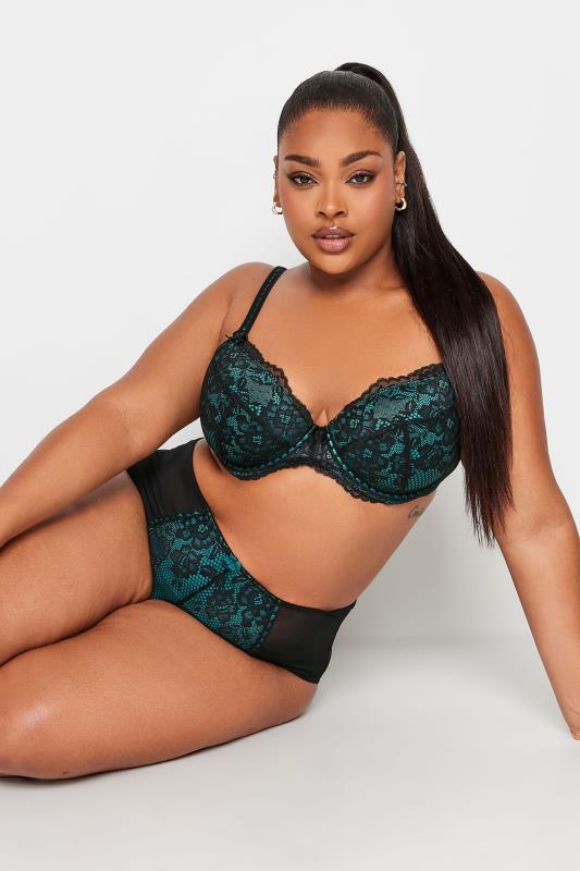 Plus Size  YOURS Curve Teal Blue Lace Padded Balcony Bra