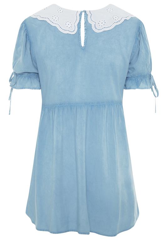 LIMITED COLLECTION Blue Chambray Peplum Collar Top_bk.jpg