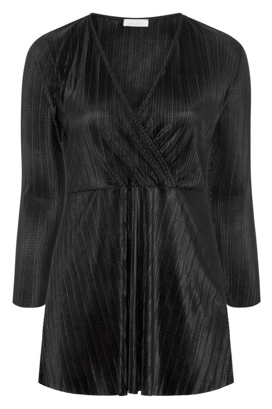 black colour block plisse wrap dress