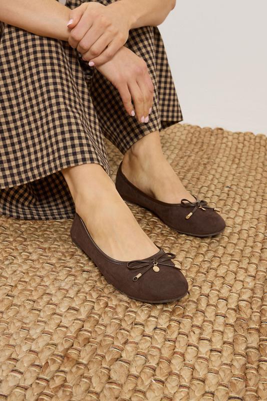 LTS Dark Brown Faux Suede Ballerina Pumps In Standard Fit | Long Tall Sally 1
