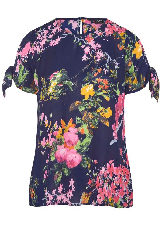 Navy Floral Tie Sleeve Blouse | Yours Clothing
