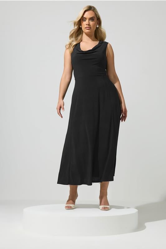  YOURS vestido largo negro con drapeado