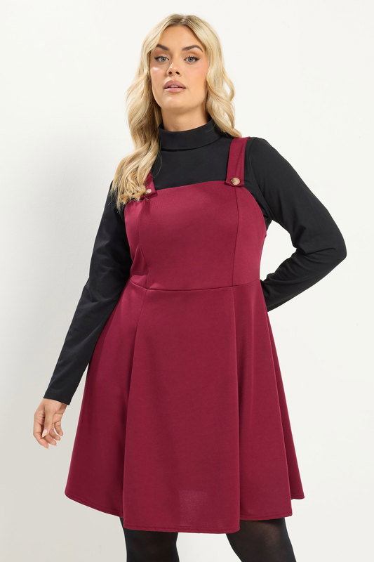 Yours Women's Plus Size Burgundy Red Pinafore Dress Size 18-20