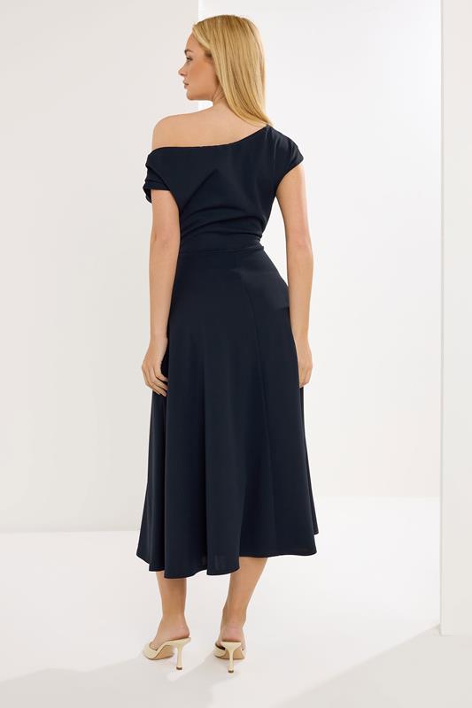 STAR Navy Blue Draped Midi Skater Dress | StarByJM 2