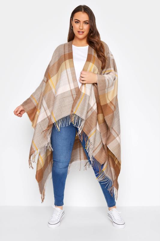 Curve Brown Check Knitted Wrap Shawl 1