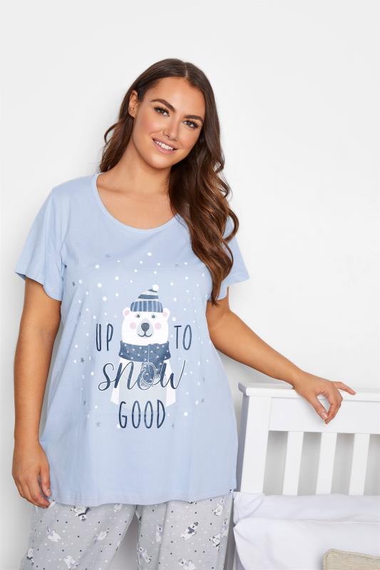Blue 'Up To Snow Good' Slogan Polar Bear Pyjama Set_A.jpg