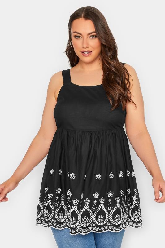 YOURS 2 PACK Plus Size Black & White Broderie Anglaise Swing Tops