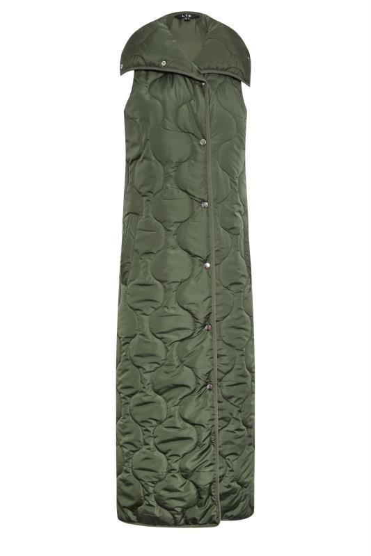 LTS Tall Olive Green Funnel Neck Quilted Longline Gilet | Long Tall Sally 6