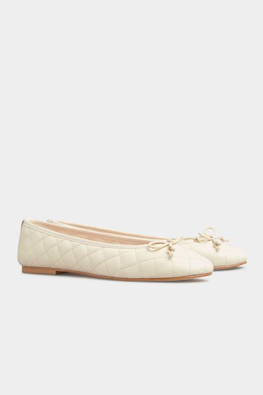 Tall  LTS Cream Leather Quilted Ballet Pumps