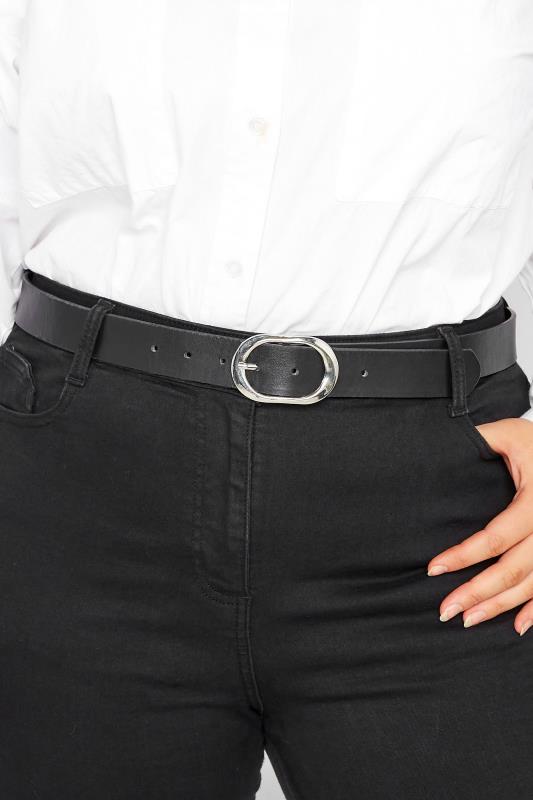 Plus Size Black Oval Buckle Belt | Yours Clothing 1