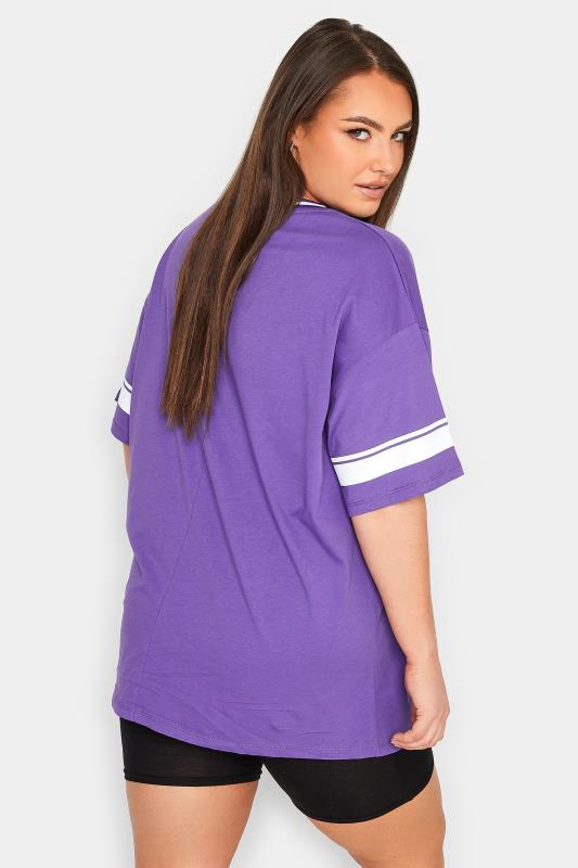 YOURS Curve Plus Size Dark Purple 'New York' Slogan Varsity T-Shirt | Yours Clothing  4