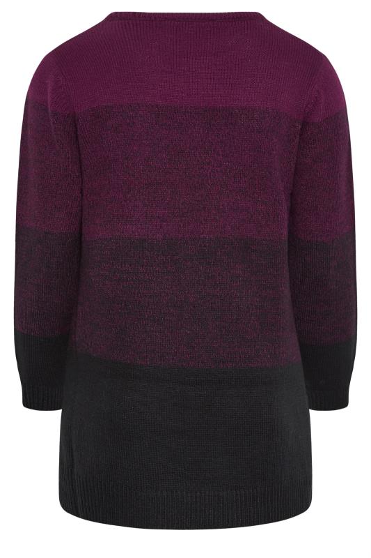 YOURS Plus Size Berry Red Colourblock Stripe Knitted Jumper | Yours Clothing 7