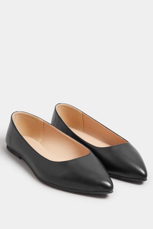 Black Pointed Ballerina Pumps In Extra Wide EEE Fit | Yours Clothing 2