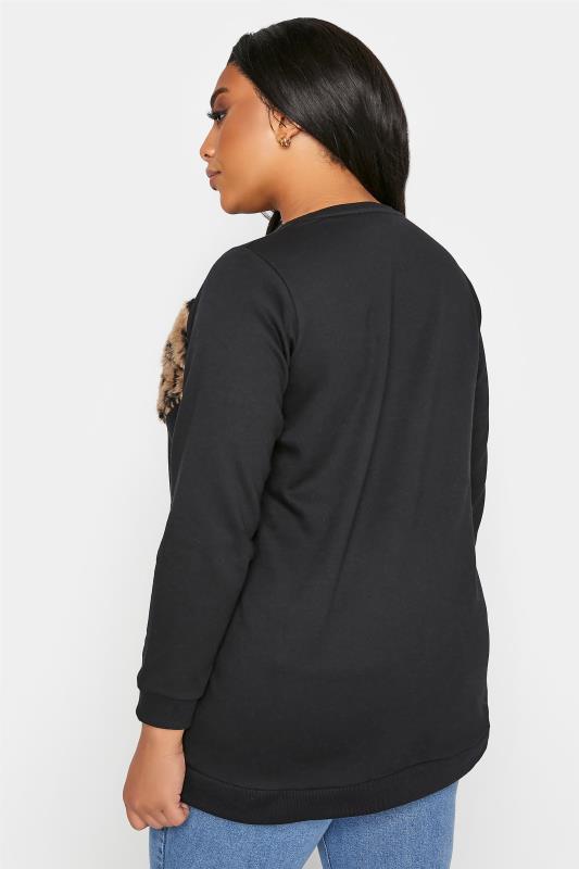 Plus Size Black Leopard Print Faux Fur Panel Sweatshirt | Yours Clothing  3