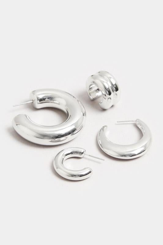 4 PACK Silver Tone Statement Chunky Hoop Earrings | Yours Clothing  4