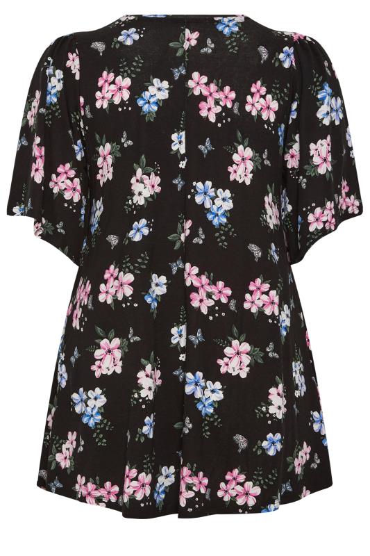 YOURS Curve Plus Size Black Floral Angel Sleeve Top | Yours Clothing  7