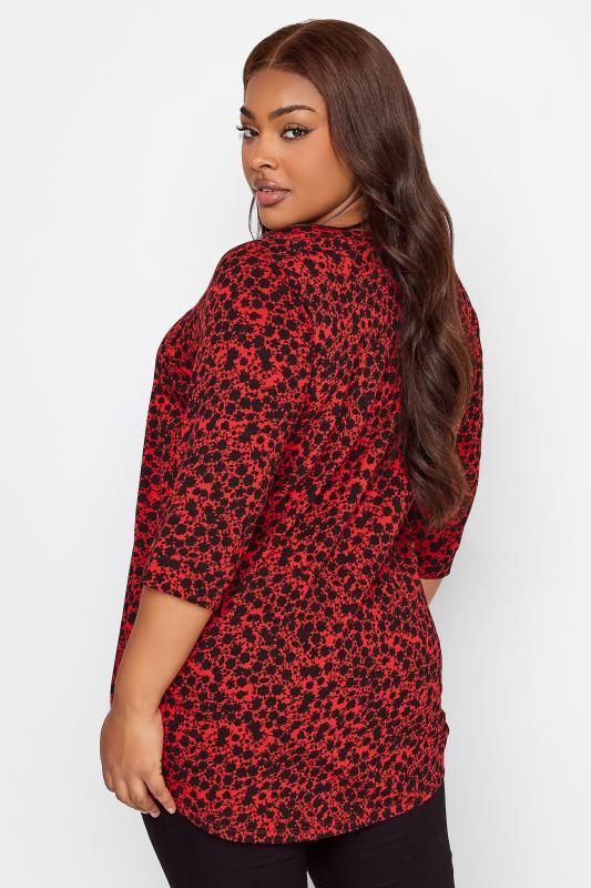 YOURS Plus Size Red Ditsy Floral Pintuck Henley T-Shirt | Yours Clothing  3