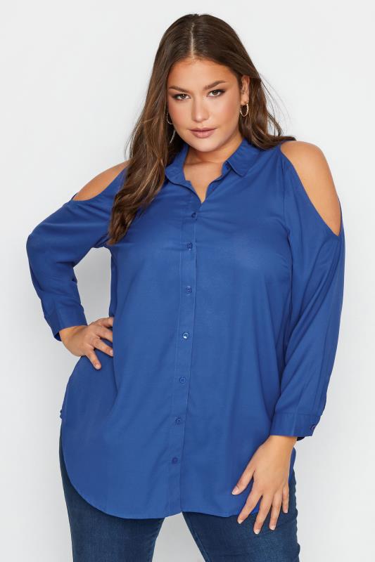 Plus Size Blue Cold Shoulder Shirt | Yours Clothing 1