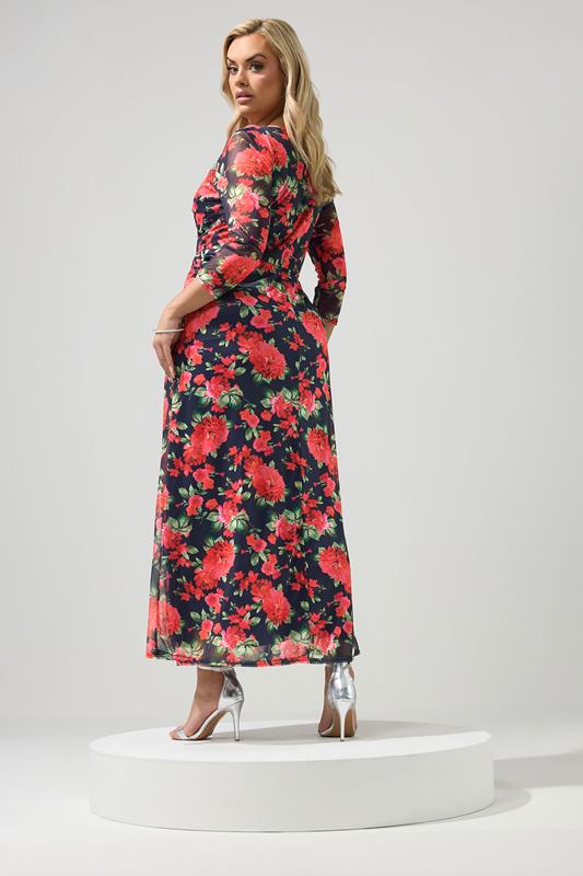 YOURS LONDON Plus Size Navy Blue Floral Knot Dress | Yours Clothing 2