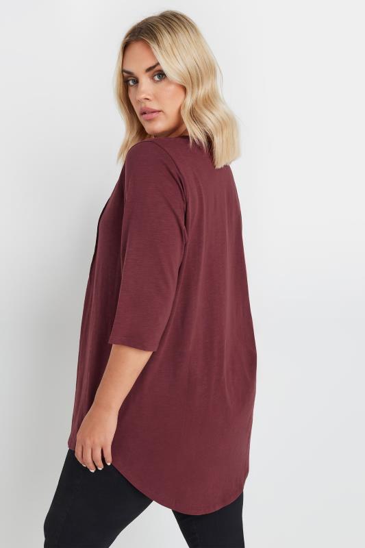 YOURS Plus Size Burgundy Red Pintuck Henley Top | Yours Clothing 3