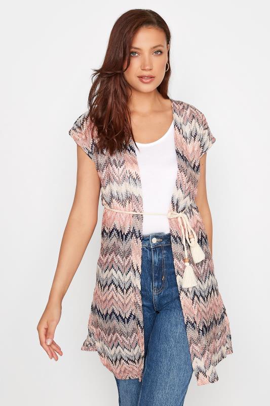 LTS Tall Pink Patterned Crochet Rope Tie Cardigan | Long Tall Sally 2