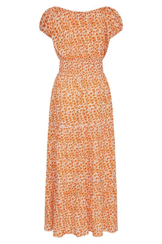 Curve Orange Floral Print Bardot Maxi Dress 7