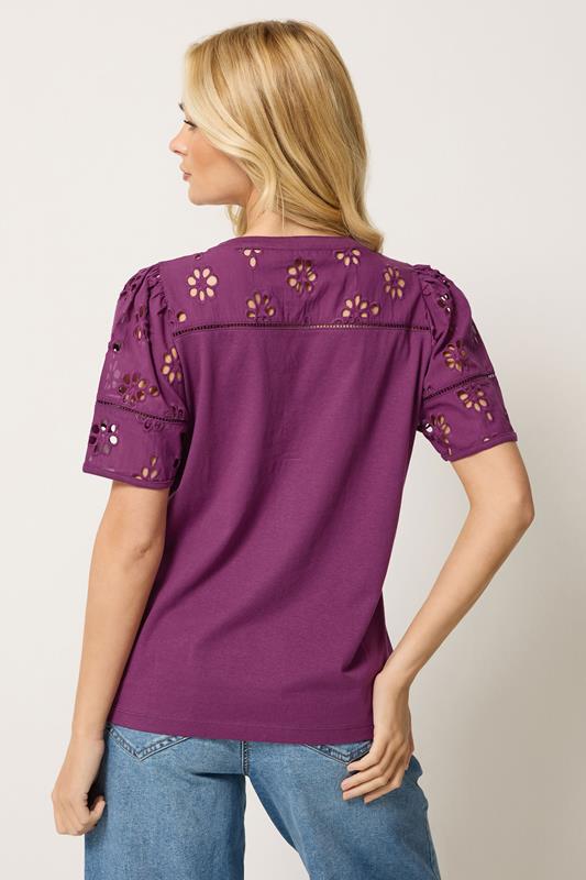 M&Co Berry Purple Broderie Cotton T-Shirt | M&Co 2