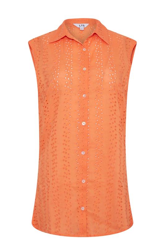 LTS Tall Women's Orange Broderie Anglaise Sleeveless Shirt | Long Tall Sally 6