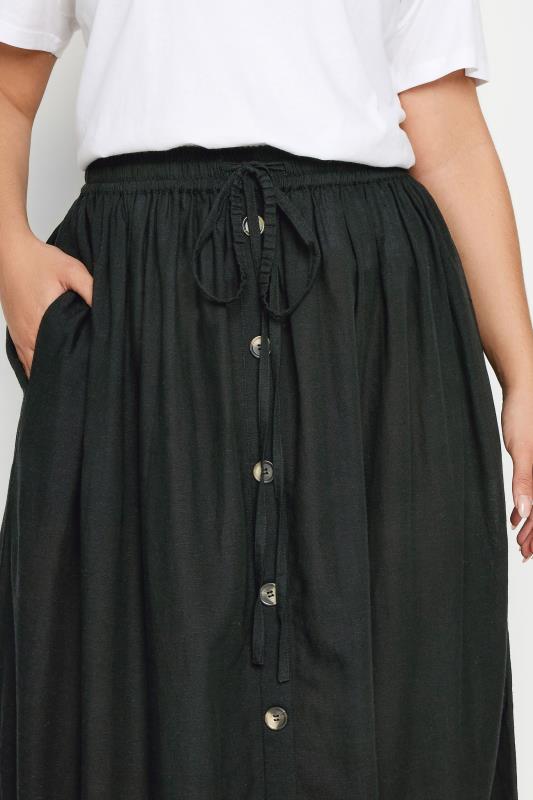 YOURS Plus Size Black Button Front Chambray Maxi Skirt | Yours Clothing 4